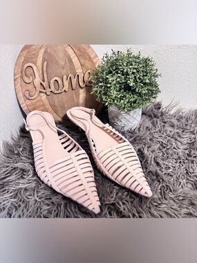 Jeffrey Campbell Nude Strappy Pointed Slingback Mules